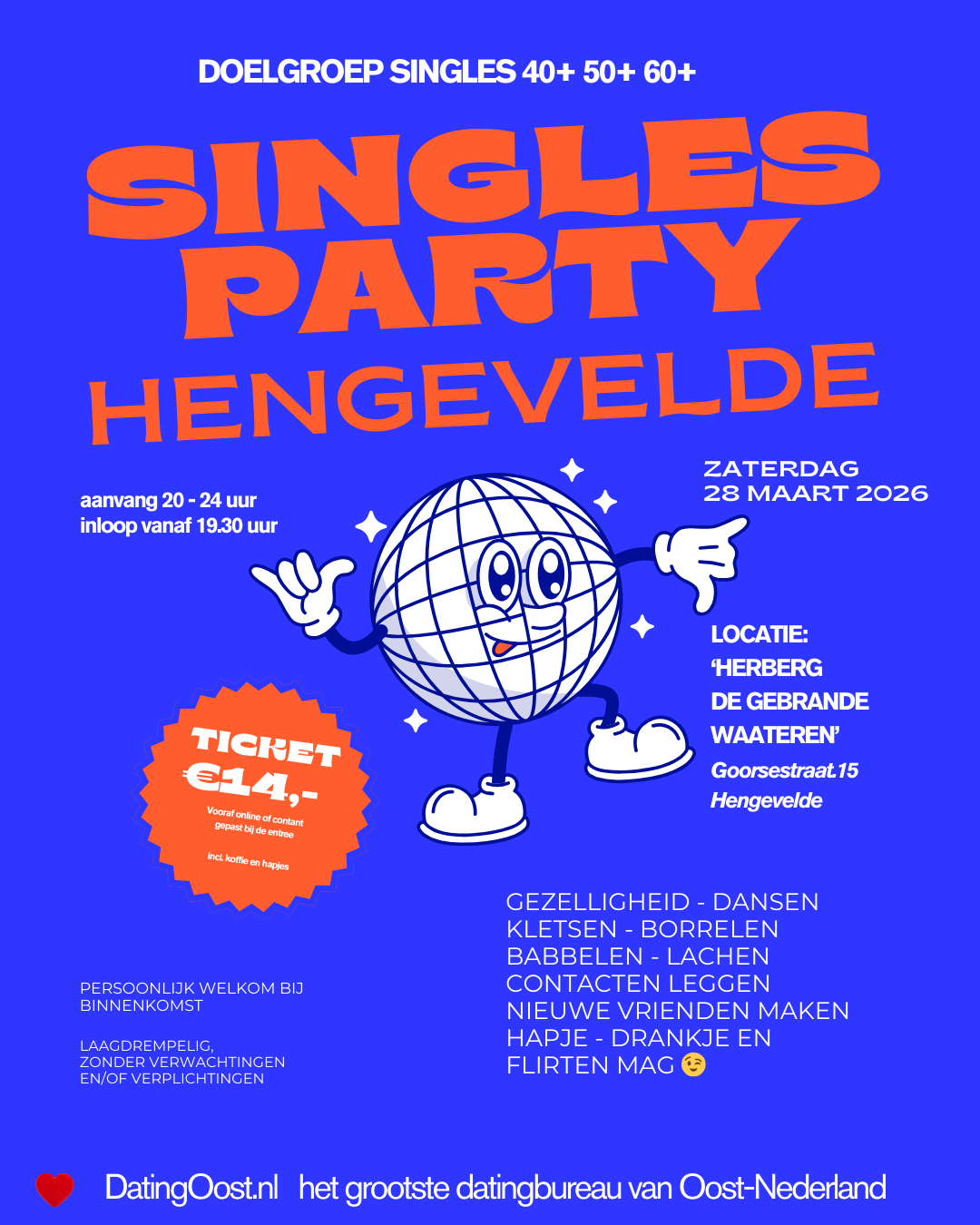 zaterdag 28 maart 2026 Hengevelde singlesfeest singleparty singlescafe singlesfeestje Herberg De Gebrande Waateren  DatingOost Dating Oost DatingOost.nl datingsite datingbureau relatiebureau 